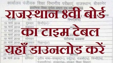 Rajasthan 8th Class Time Table 2020 Diet 8th Time Table Download
